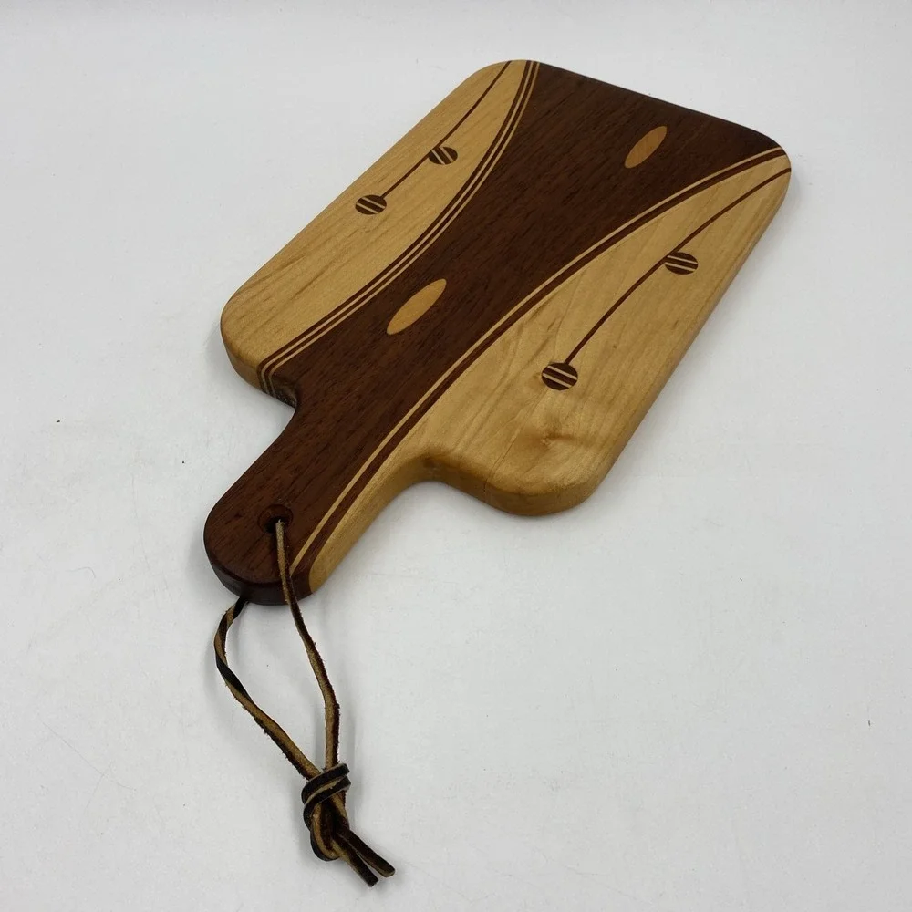 Handmade Wood Charcuterie Board Walnut Cherry Maple Small Round Inlay Cabin 6x9